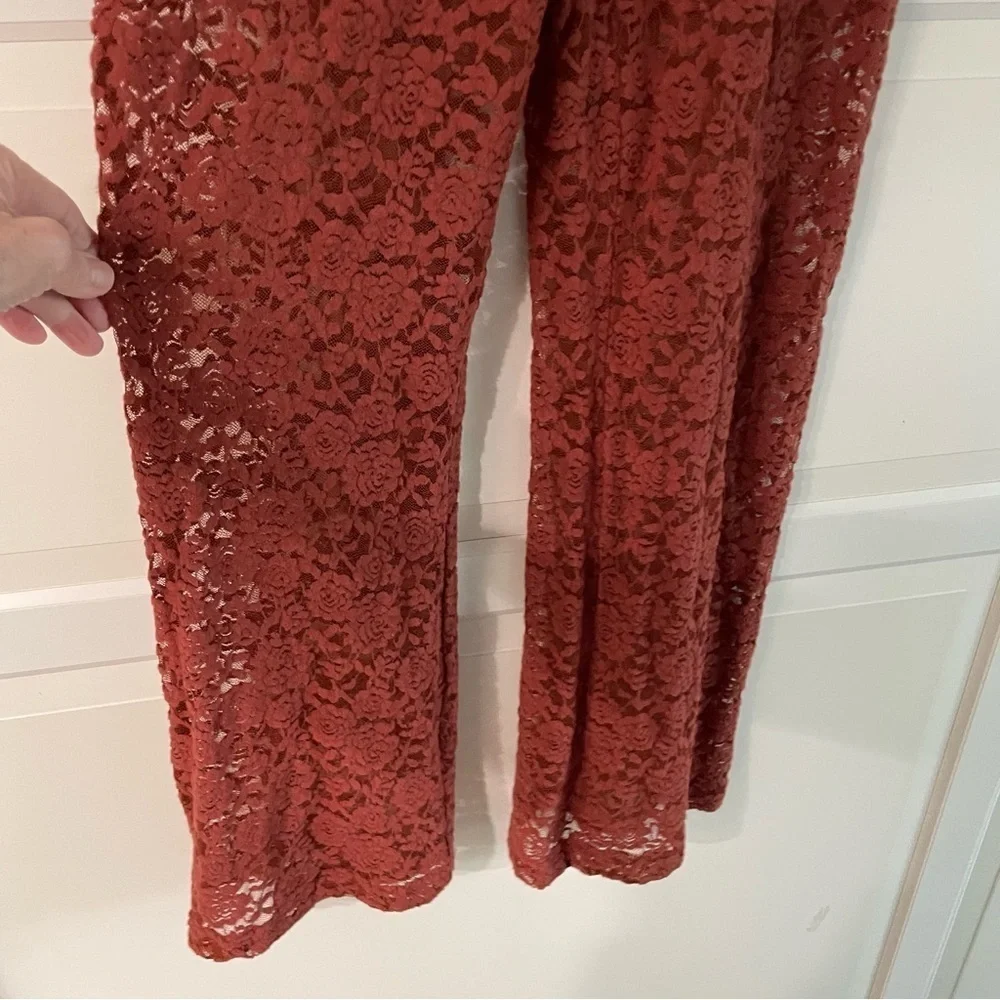 New! Open Edit lace wide leg rust color palazzo pants nwot  30636_4